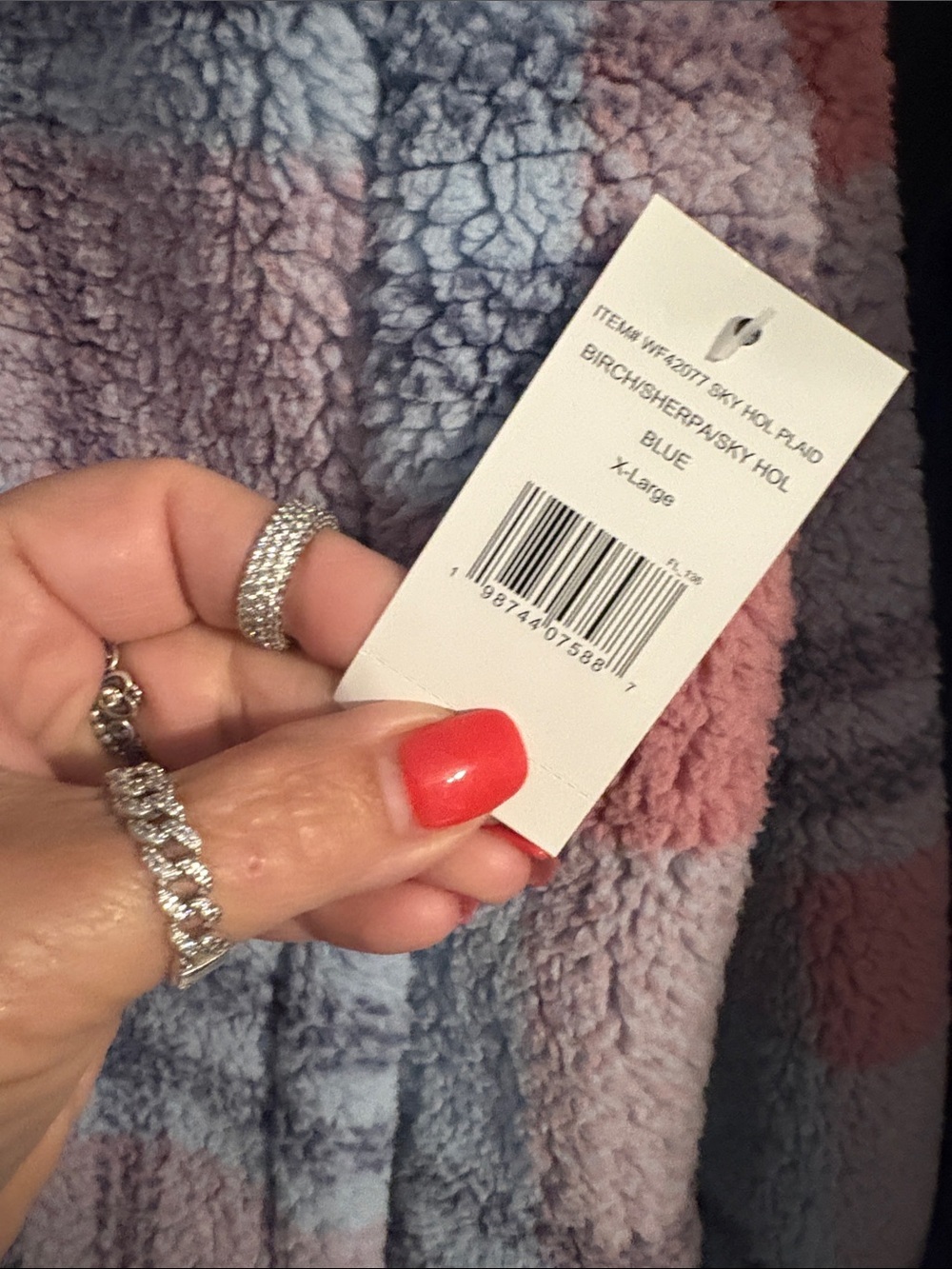 NWT Plaid Sherpa Half-Zip Pullover Hoodie - Light Blue & Dusty Rose - Picture 2 of 6